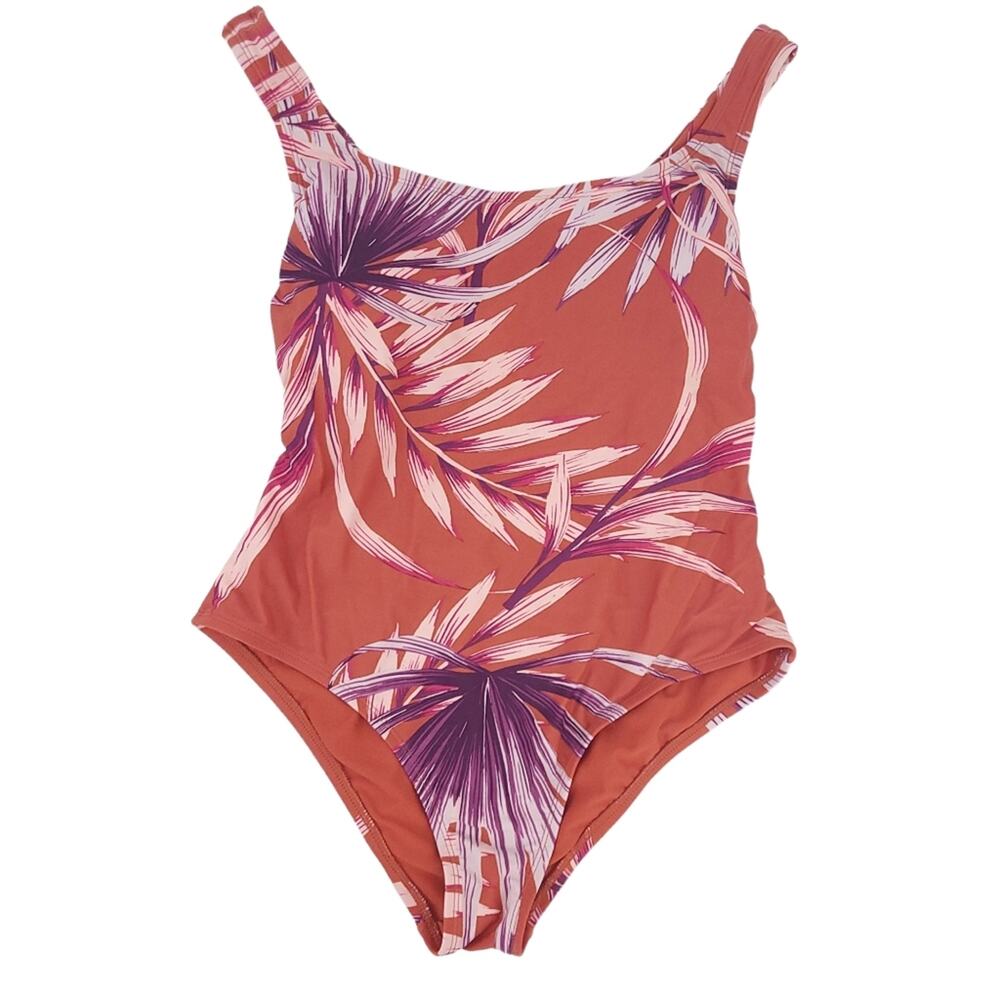 Kona Sol Palm Print One Piece Swimsuit Size Medium Burnt Orange Bathing Suit